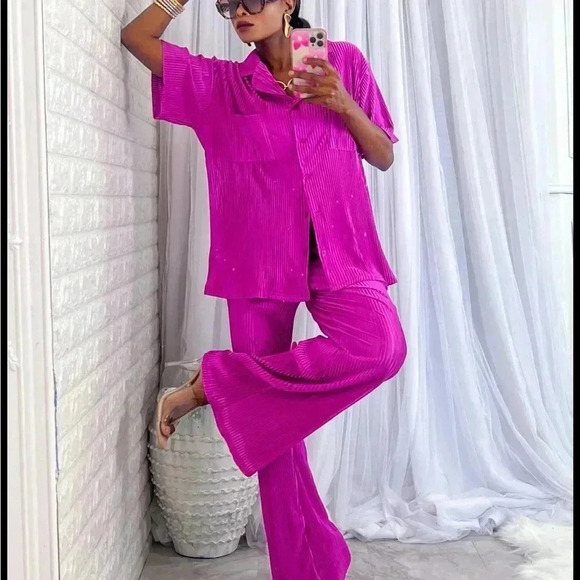 Vava Voom Pleated Plisse Pant Set - Picture 5 of 11